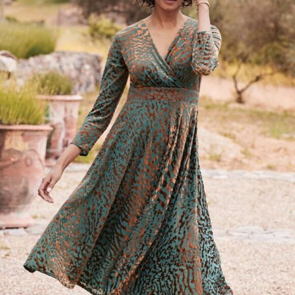 Soft Surroundings Womens Shae Midi Dress Velvet Burnout Animal Print Size 3X NWT - Picture 1 of 11